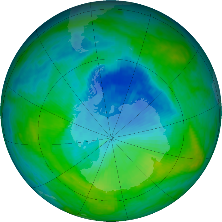 Antarctic ozone map for 11 December 1990